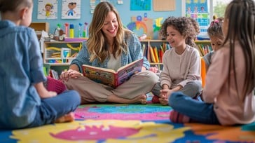 Teacher creating an exciting reading experience for children
